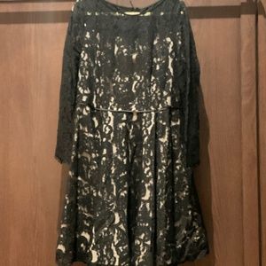 Black long sleeve lace dress with shell - size 16